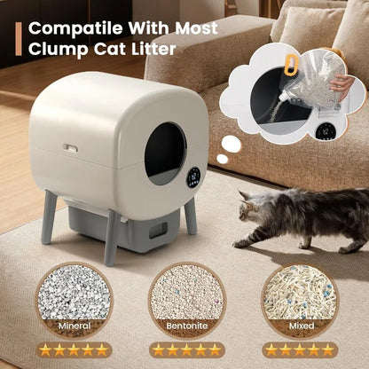 Extra Large Automatic Litter Box Self Cleaning for Multiple Cats, Odor-Free, App-Controlled, Ambient Light Waste Disposal