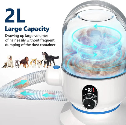 Pet Grooming Vacuum Kit 5-in-1 Pet Grooming Kit with 2.0L Dust Cup for Shedding Dogs/Cats, Low Noise Hair Remover